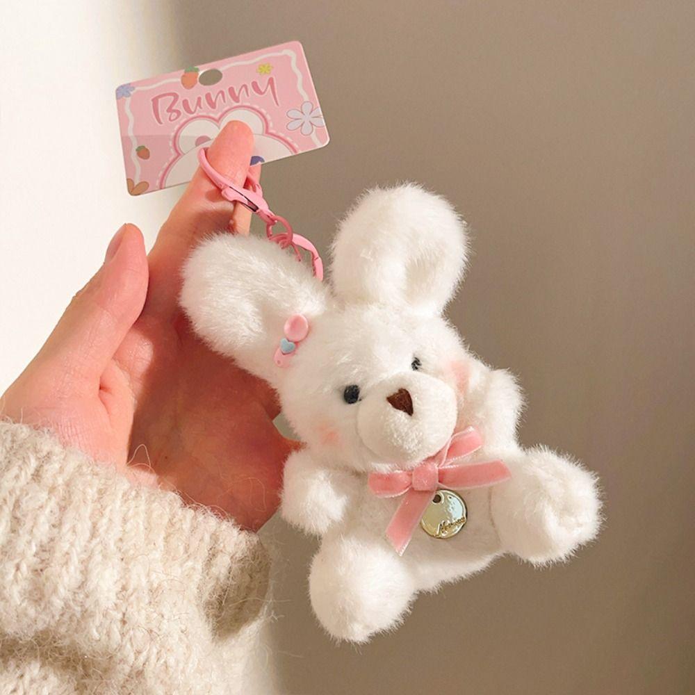 Cartoon Pilot Bear Keychain Hanging Rope Stuffed Animal Pendant Lovely Plush Bear Key Ring  Women