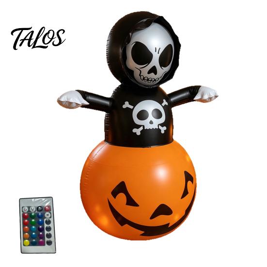 Halloween Toy Inflatable Grim Reaper Decoration, Large Spooky Blow Up Weatherproof Outdoor Decor with Pumpkin for Yard, Lawn, Porch, Haunted