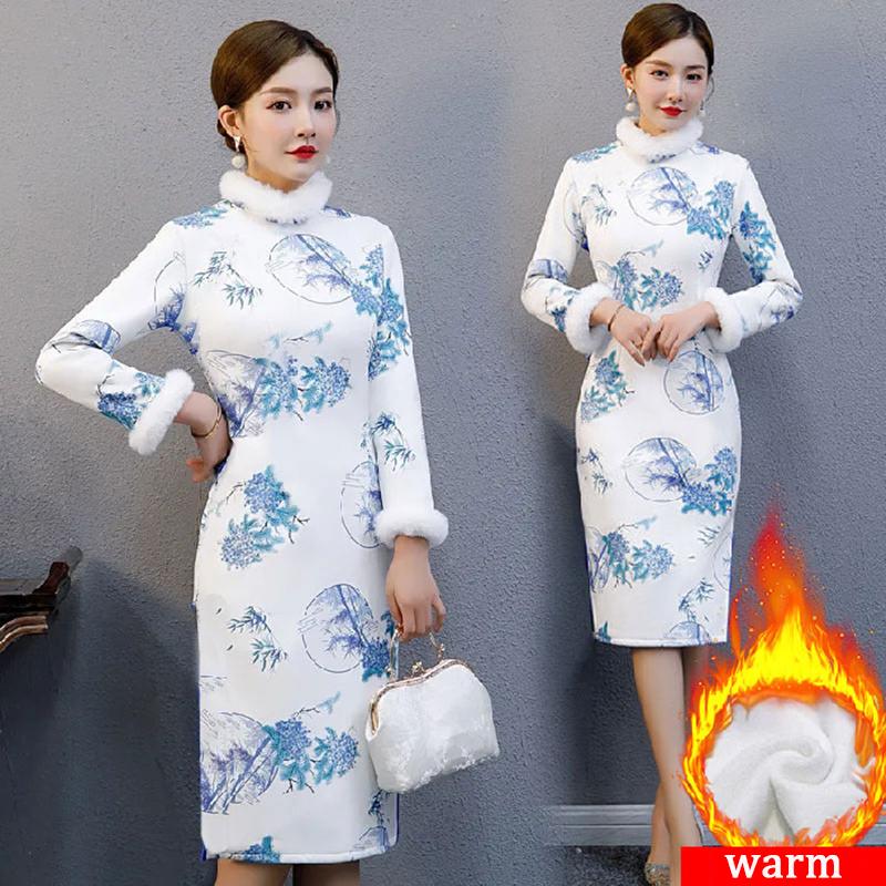 Autunno Donne Abiti Stile Cinese Hanfu Etnico Ricamato Vestito Donna Abiti  Jacquard A-Line Cheongsam Manica Lunga Peluche Caldo Abiti Lunghi acquista  in modo economico — spedizione gratuita, recensioni reali con foto —