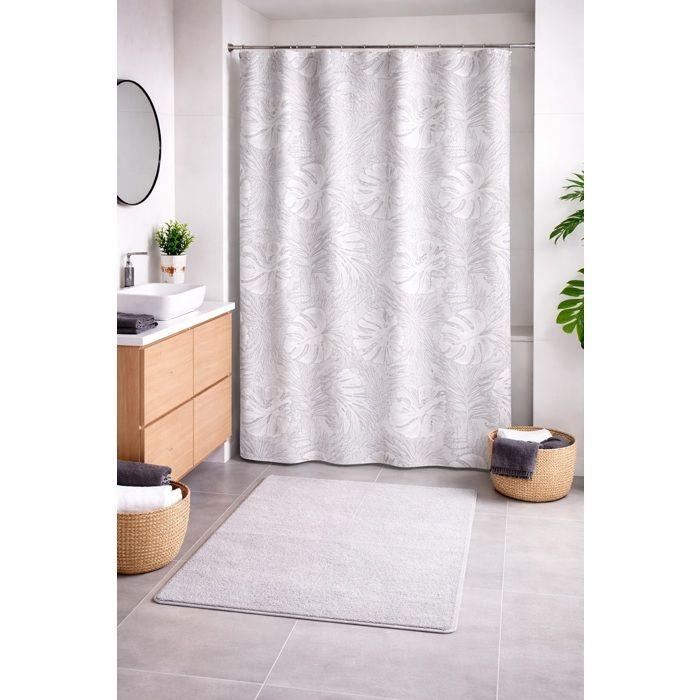Rideau de douche - EDEN - Feuillage - Gris - 100% polyester - 180 x 200 cm