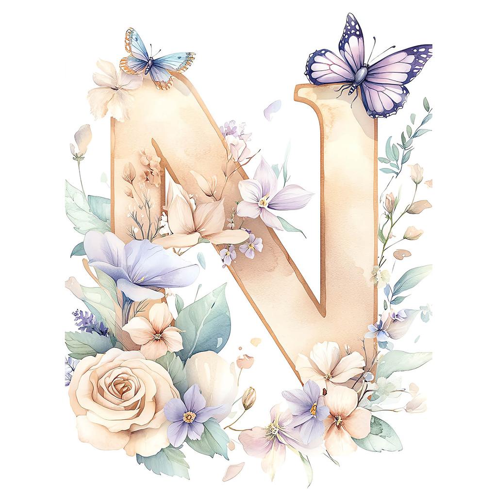 N - Kwiatowy Plakat Dla Dzieci N - Kwiatowy Plakat Dla Dzieci, 50X70 Cm, Bez Ramy, Płótno Premium Na Blejtramie