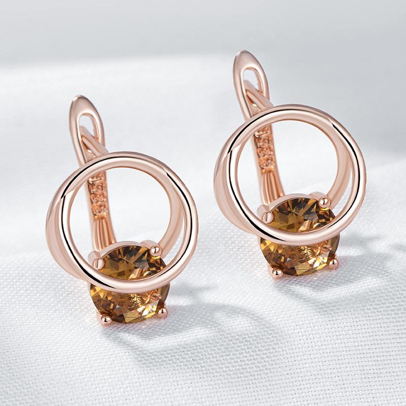 Shiny Brown Natural Zircon English Earrings For Women Luxury Rose Gold Color Party Accessories Daily Fine Jewelry