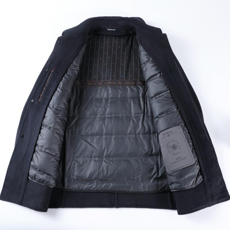 Double-sided cashmere coat men's winter mid-length business woolen windbreaker middle-aged men's down gallbladder button coat