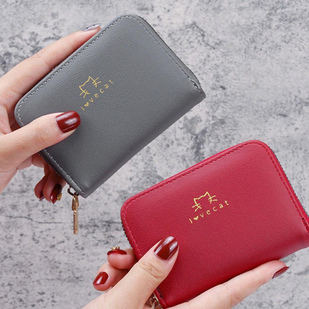 Portable Pu Leather Short Wallet Small Size Zipper Closure Women Card Holder Large Capacity Cute Style Clutch Pouch For Women