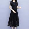 Women's Summer Short Sleeve Hollow Out Lace Dress Slim Round Neck A-Line Mid-calf Dresses