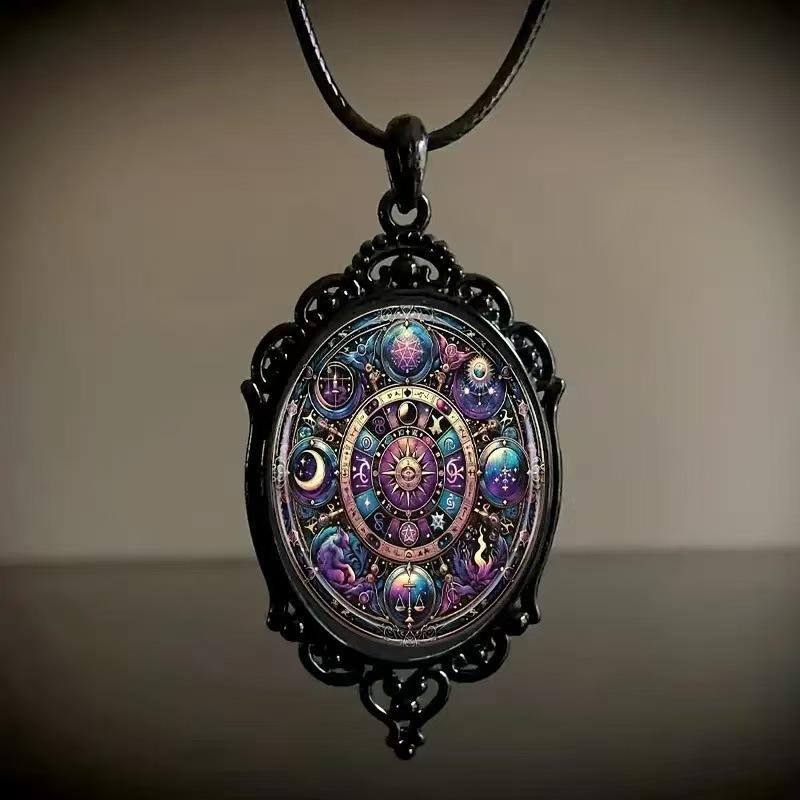 Vintage Oval Glass Alloy Pendant Necklace Jewelry