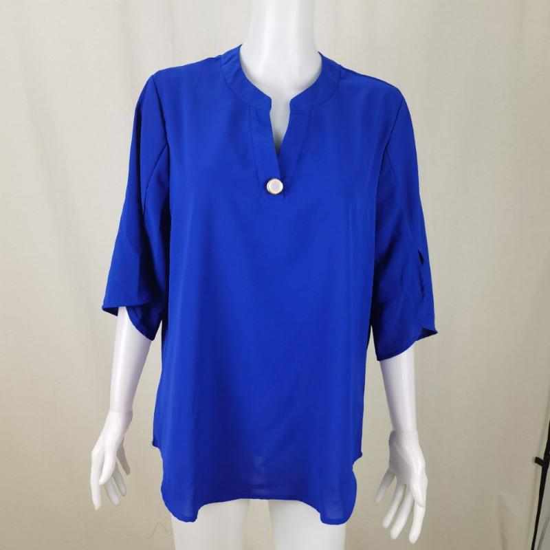 Summer New Women's Mid-sleeve Elegant Casual Solid Color V-neck Chiffon Shirt