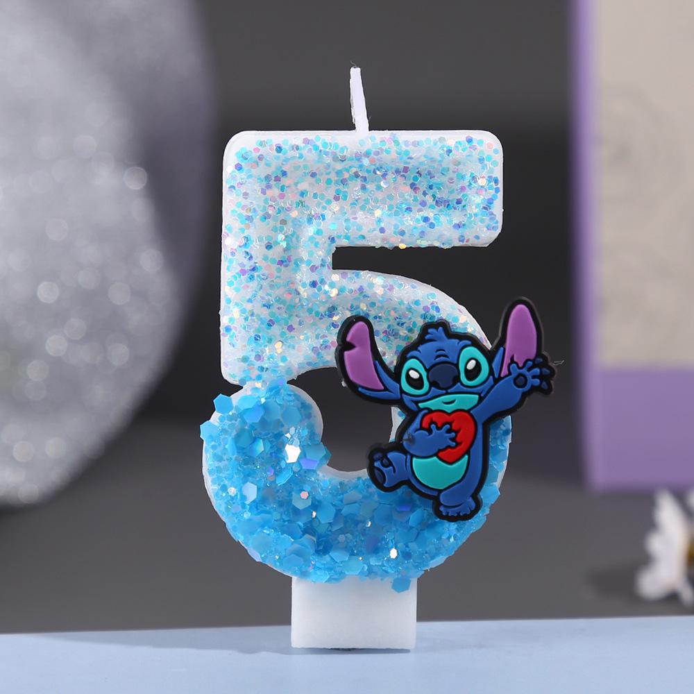 Stitch CP Glitter Candle: Shiny Digital Birthday Cake Topper