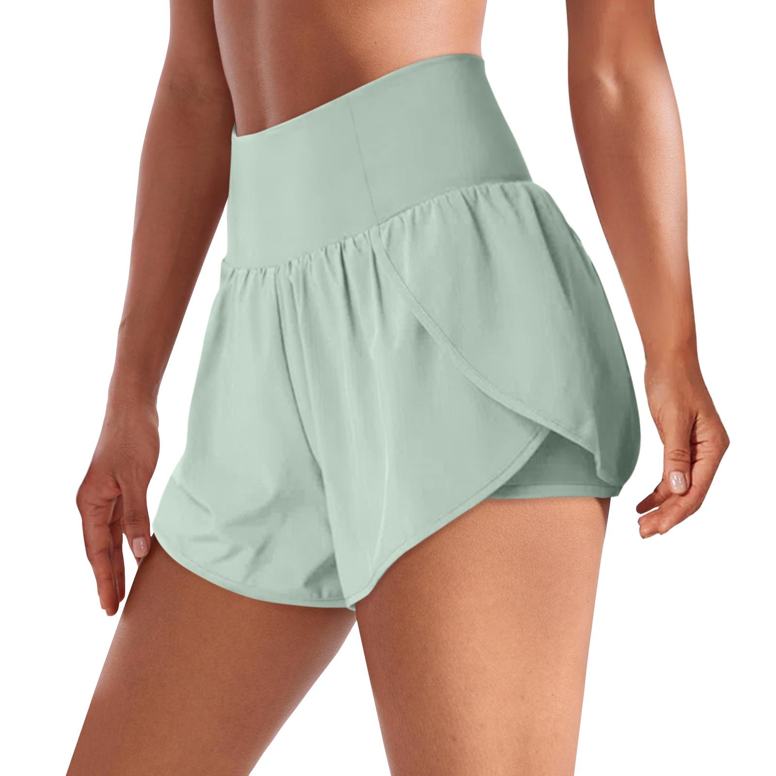 

2 в 1 женские струящиеся шорты для бега с высокой талией, быстросохнущие спортивные шорты для фитнеса, повседневные шорты, симпатичная теннисная юбка XL