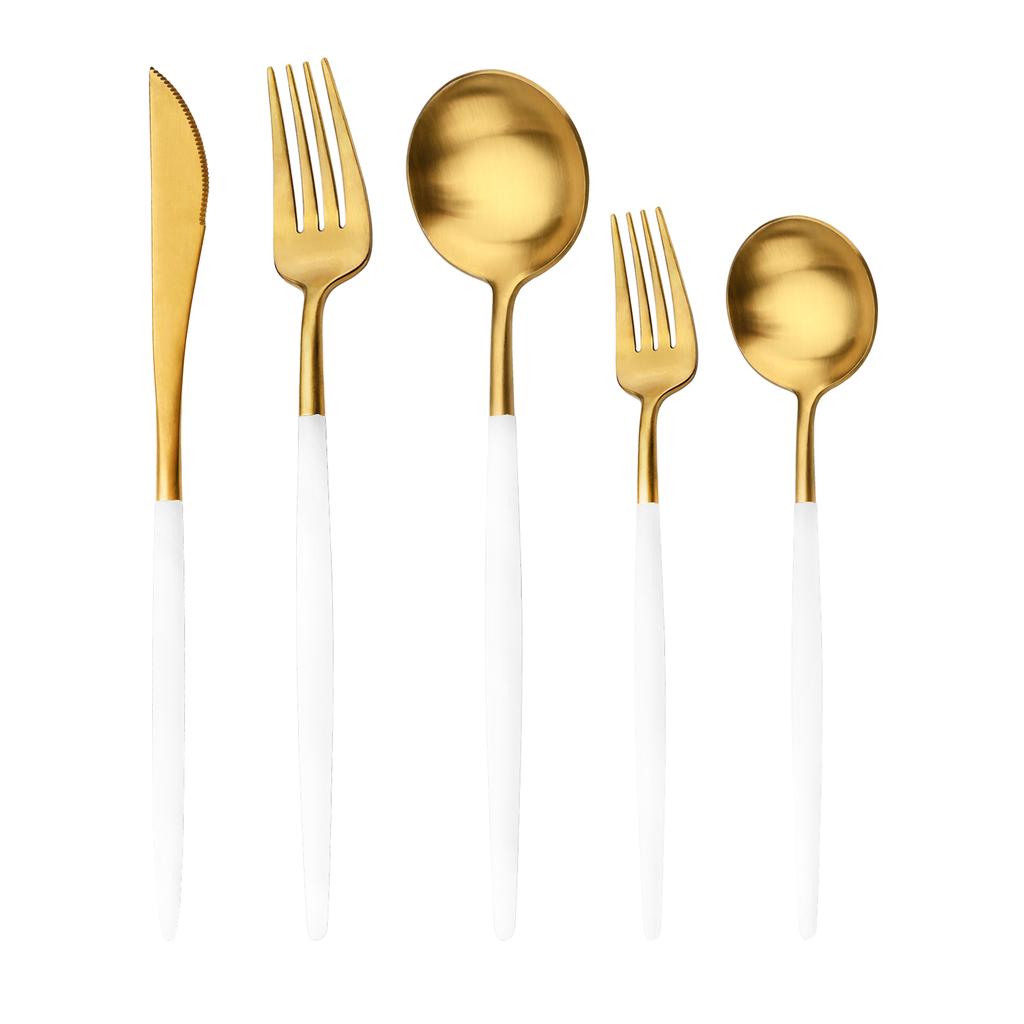 JANKNG 5 bucăți Vesălă din aur mat, greu, set de argintărie din oțel inoxidabil 304 Seturi de tacâmuri Ustensile de bucătărie Tacâmuri Set de tacâmuri