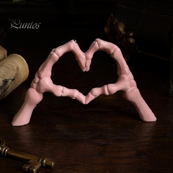 Dark Romantic Bedroom Decor Skeleton Hand Heart Gesture Resin Figurine, Halloween Figurine for Desk, Gothic Love Symbol Ornament Shelf Tabletop