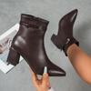 Autumn Pointed Head Thick Heel High Heel Fashion Short Boots Women's Belt Buckle Side Zipper Temperament Women's Boots