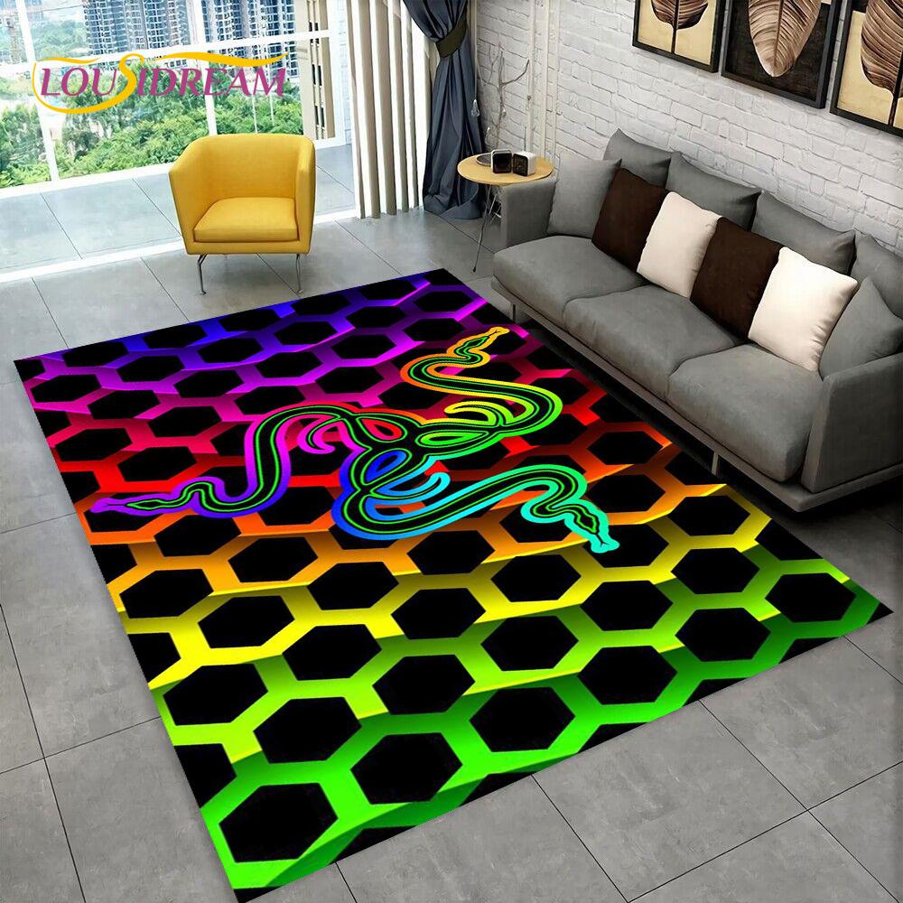3D Razer Logo Game Gamer Snake Carpet Rug for Home Living Room Bedroom Sofa Doormat Decor,kids Play Area Rug Non-slip Floor Mat