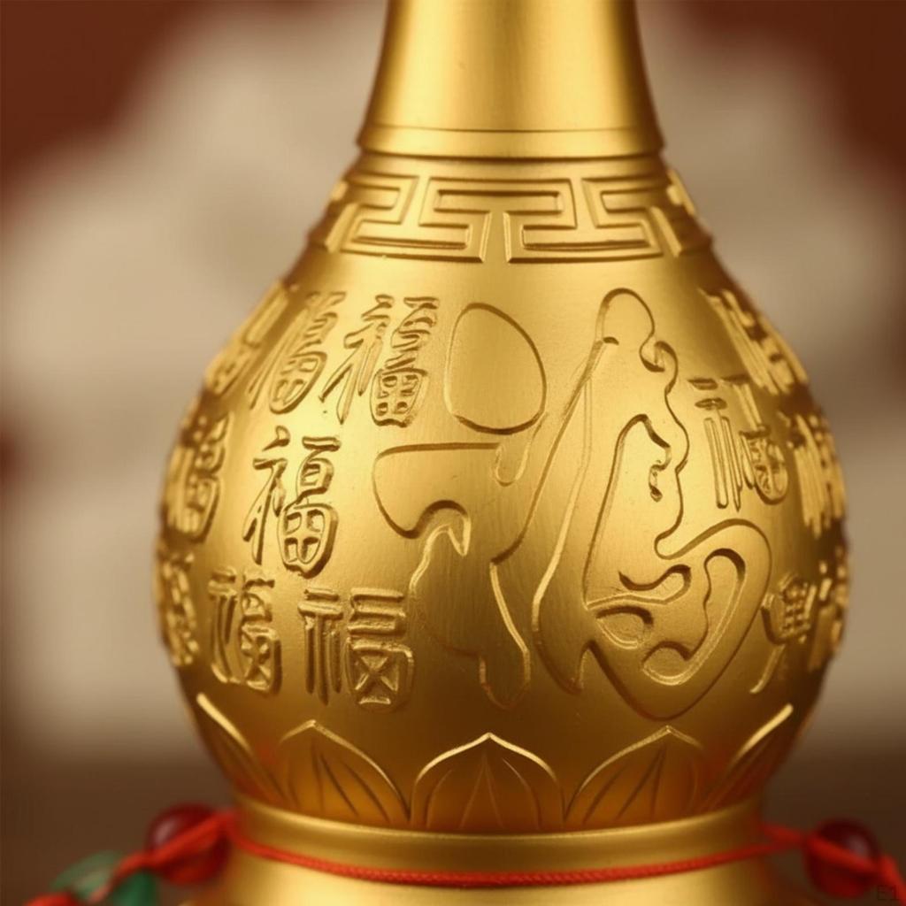 Gourd Decoration with Tassel Golden Feng Shui Wu Lou Traditional