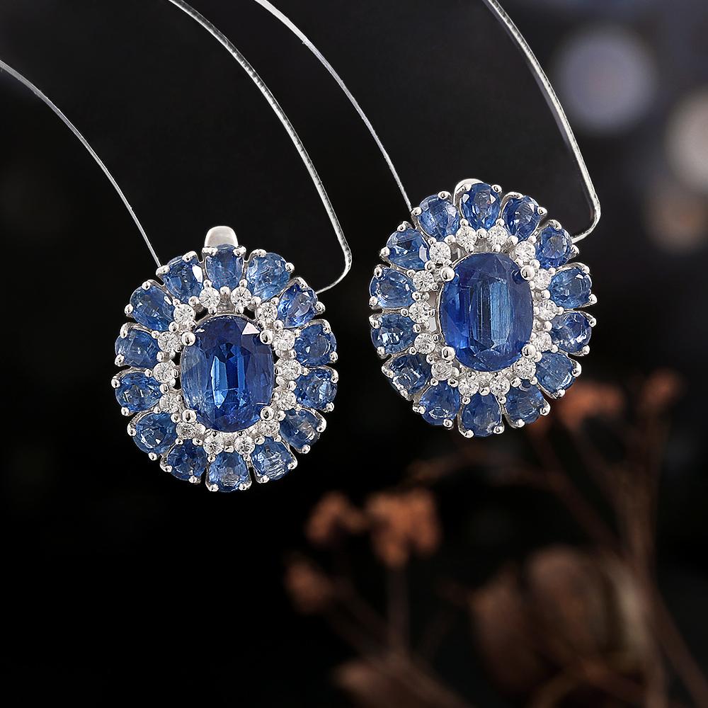 Gorgeous round design Natural Kyanite Earrings 925 sterling silver December Gemstone jewelry for women anniversary banquet gift