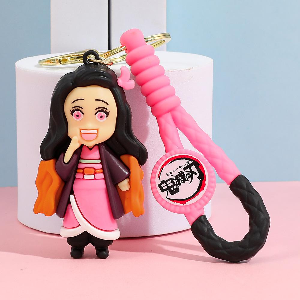 Demon Slayer Kimetsu No Yaiba Keychain Cartoon Anime Cute Kamado Tanjirou Nezuko Figure Keyring Bag Car Key Chain Model Toy Gift
