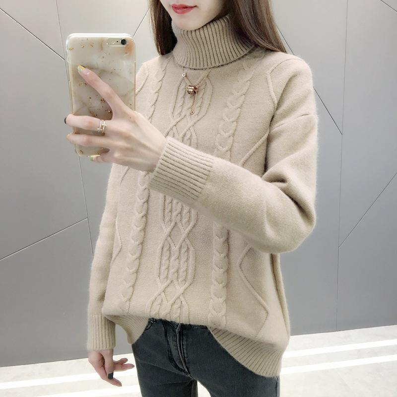 2026 Autumn/Winter Women's Thick Cable Knit High Neck Sweater