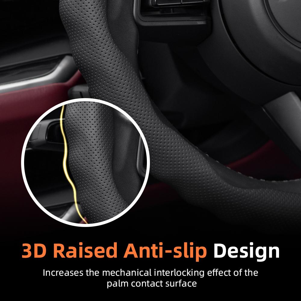 Suitable for Skoda Steering Wheel Cover with Wavy Sports Design, Breathable Leather, Segmented, Non-Slip, Sweat-Absorbent Protection for Octavia,