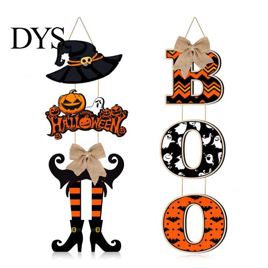 Unique Haunted House Ornaments 2 Pcs Halloween Sign Decoration, Boo Witch Leg Hat Hanging Wooden Creative Festival Scene Setters Wall Sign,