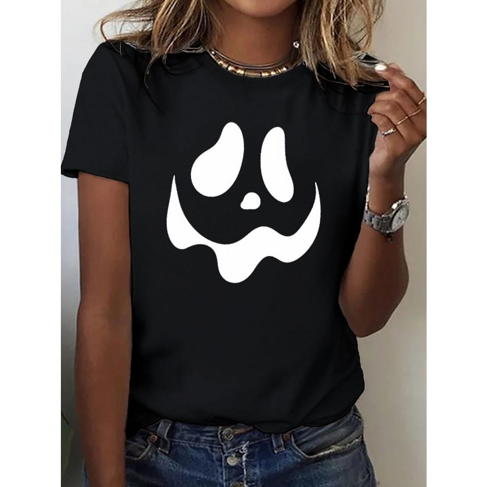 Halloween T-shirt Creative Grimace Printed Women's Top T-shirt Round Neck Short Sleeve Casual Women's Clothing