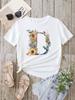 Custom Name Letter Combination Fashion Women T-shirt Floral Letter Font A B C D E F G Short Sleeve Tops White T-shirt