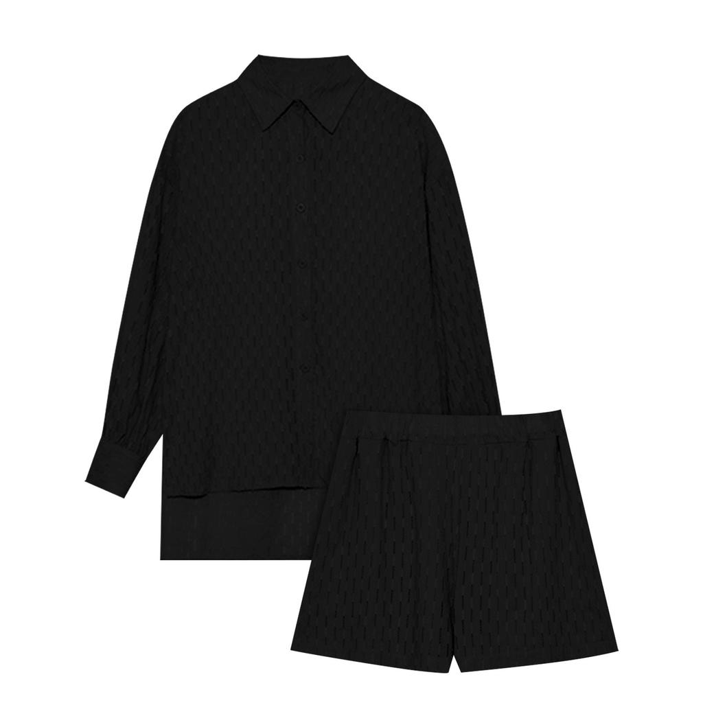 Casual Fashion Color Women's Shirts Puff Sleeves Elegant Tops Shorts Casual Suit