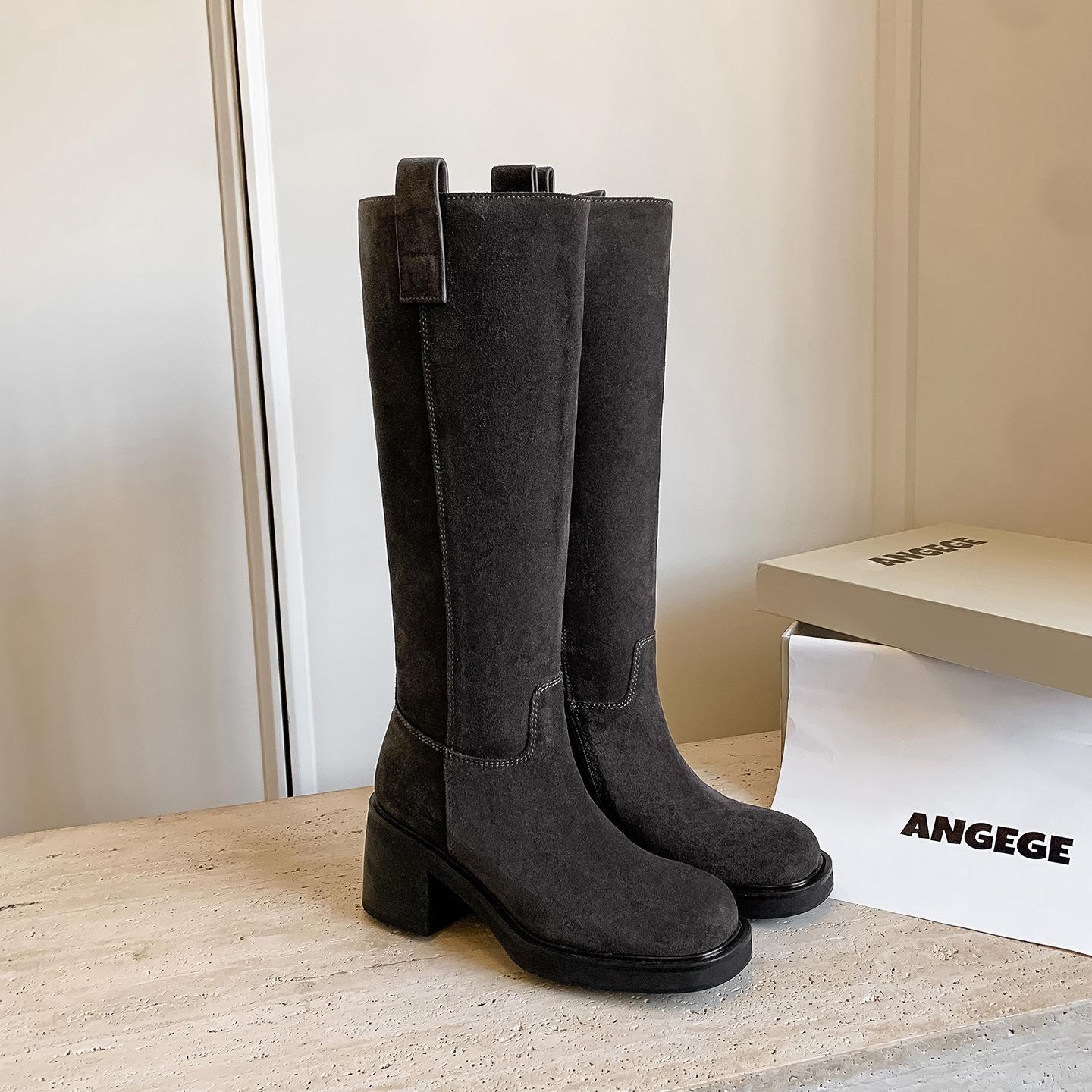 

6.5CM British style trend one-pedal knight boots 2025 autumn and winter round head thick heel but knee high boots women 40