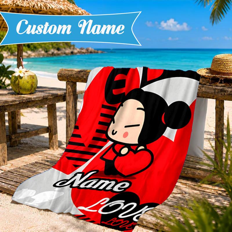 Custom Name Love Heart Beach Towel Microfiber Beach Towel, Lightweight and Quick-Dry, for Summer Travel, Swimming Pool Gift