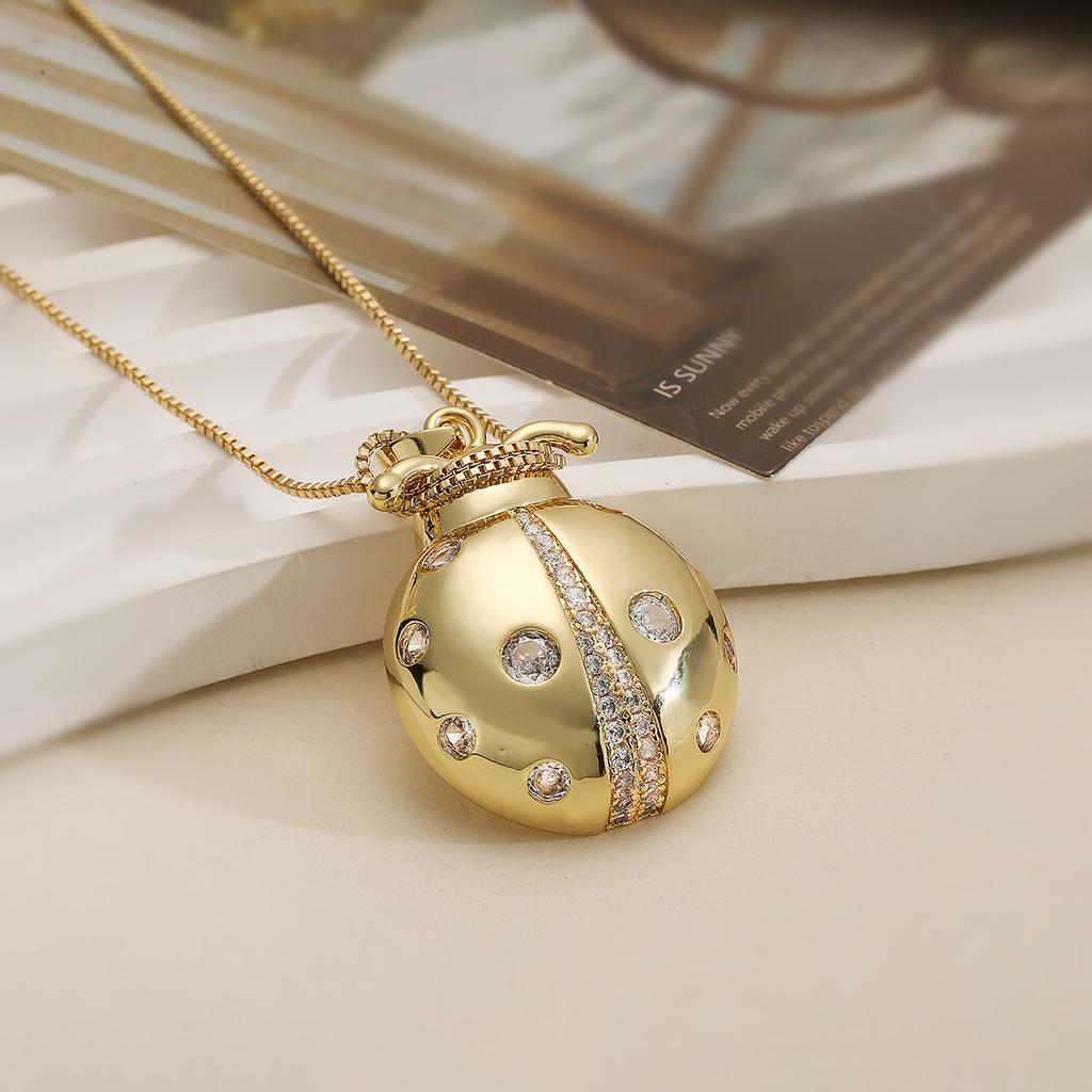 One piece gold delicate ladybug pendant necklace for women cubic zirconia copper jewelry gift