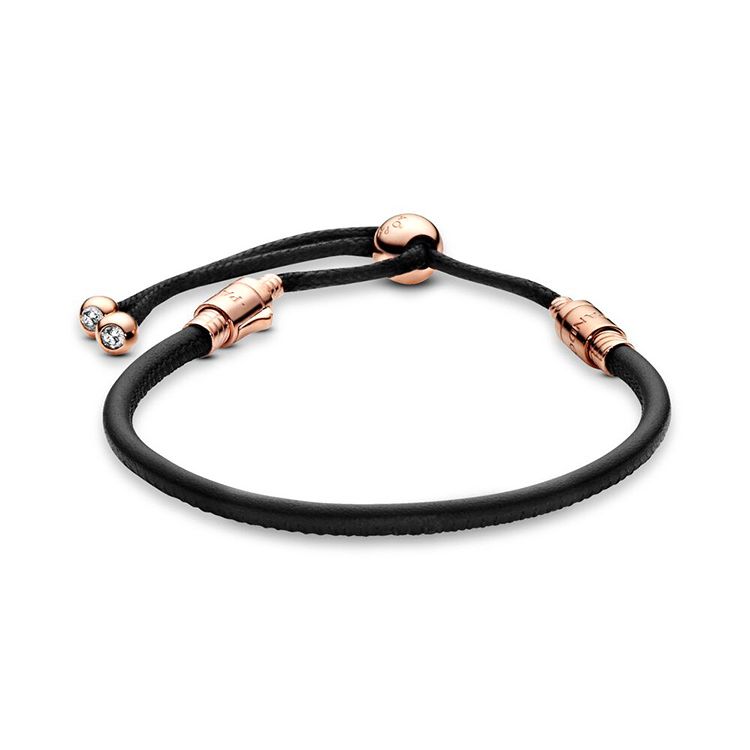Pandora Bracciale in Pelle Donna Bracciali Nero Oro Rosa 588059CBK