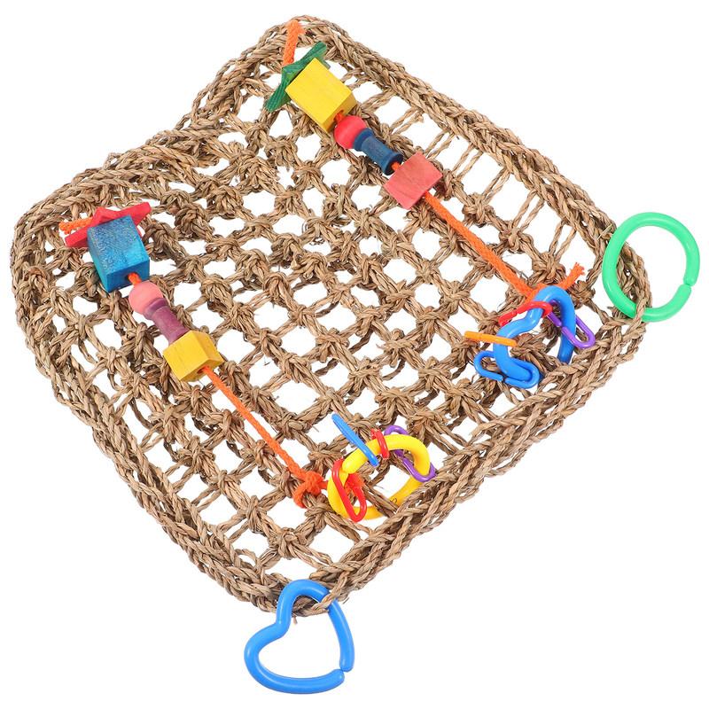 Grass Braided Parrot Chewing Climbing Net Swing Cage Accessories Promote Exercise Coordination for Small Birds Cockatiels