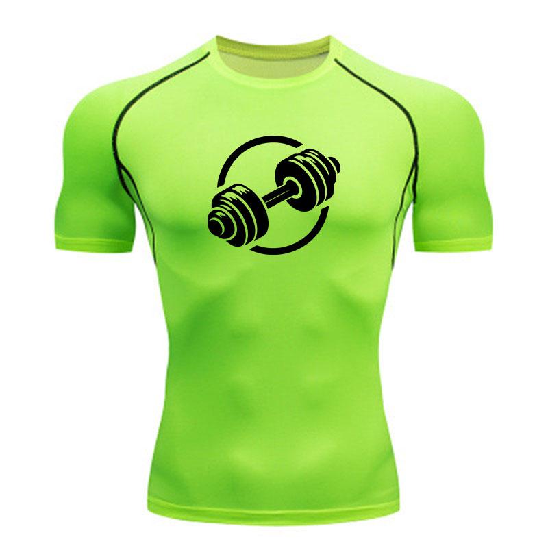 Men's Compression Workout Athletic T-Shirt Dumbbell Graphic