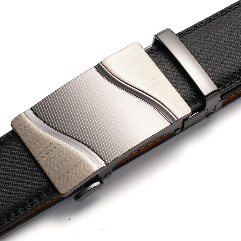Genuine Leather Men's Automatic Buckle Cowhide Belt Alloy Buckle Business Casual Trousers Belt Middle Aged and Young People's Belt New