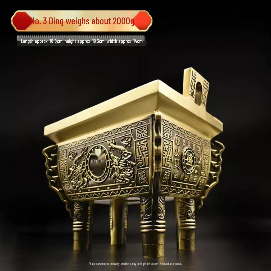 Brass and Copper Double Dragon Ding: Decorative Office & Home Ornament