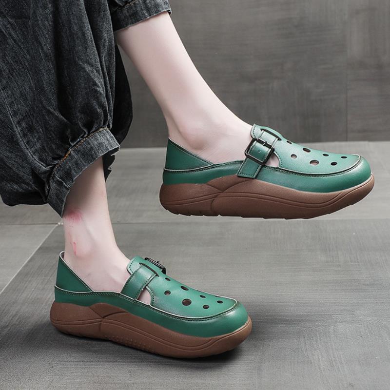 Retro bag head soft-soled sandals women's summer new fashion outer wear thick-soled breathable hole shoes women