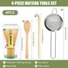 4Pcs Matcha Whisk Set Handmade Bamboo Matcha Whisk Traditional Tea Scoop Deep Scoop Tea Strainer Clear Whisk Storage Holder
