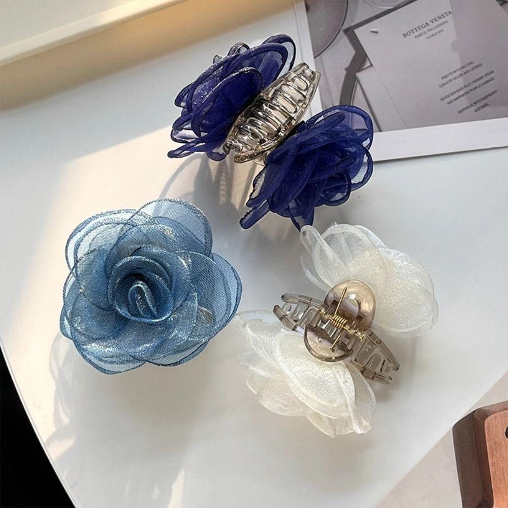 Cloth Camellia Shark Clip French Style Flower Claw Clip Elegant Simulation Flower Hair Claw Beach