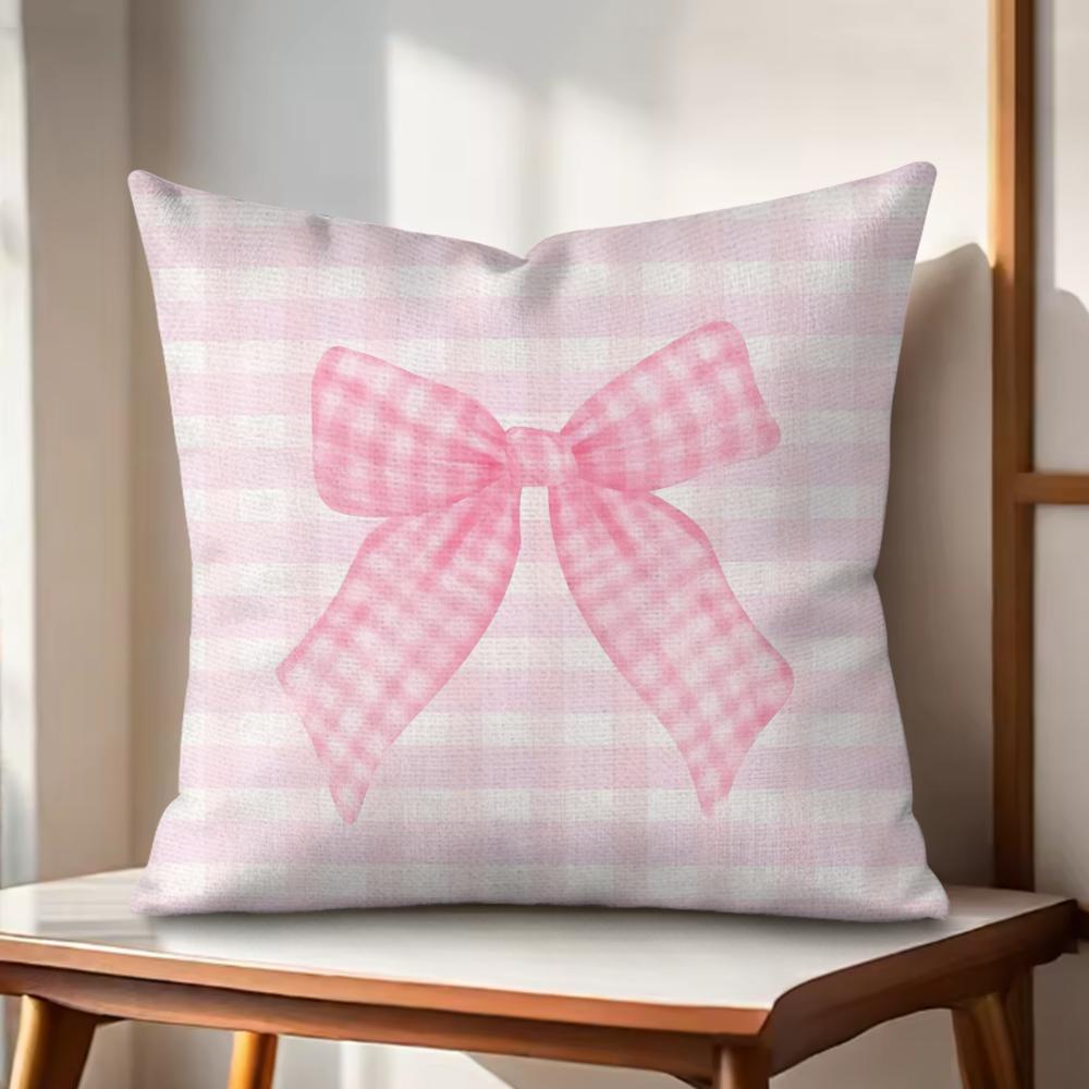 

Pink bow Cushion Cover Natural Linen Organic Fabric DoubleSided Printing Couch Pillow Covers Home Decor 30x30cm