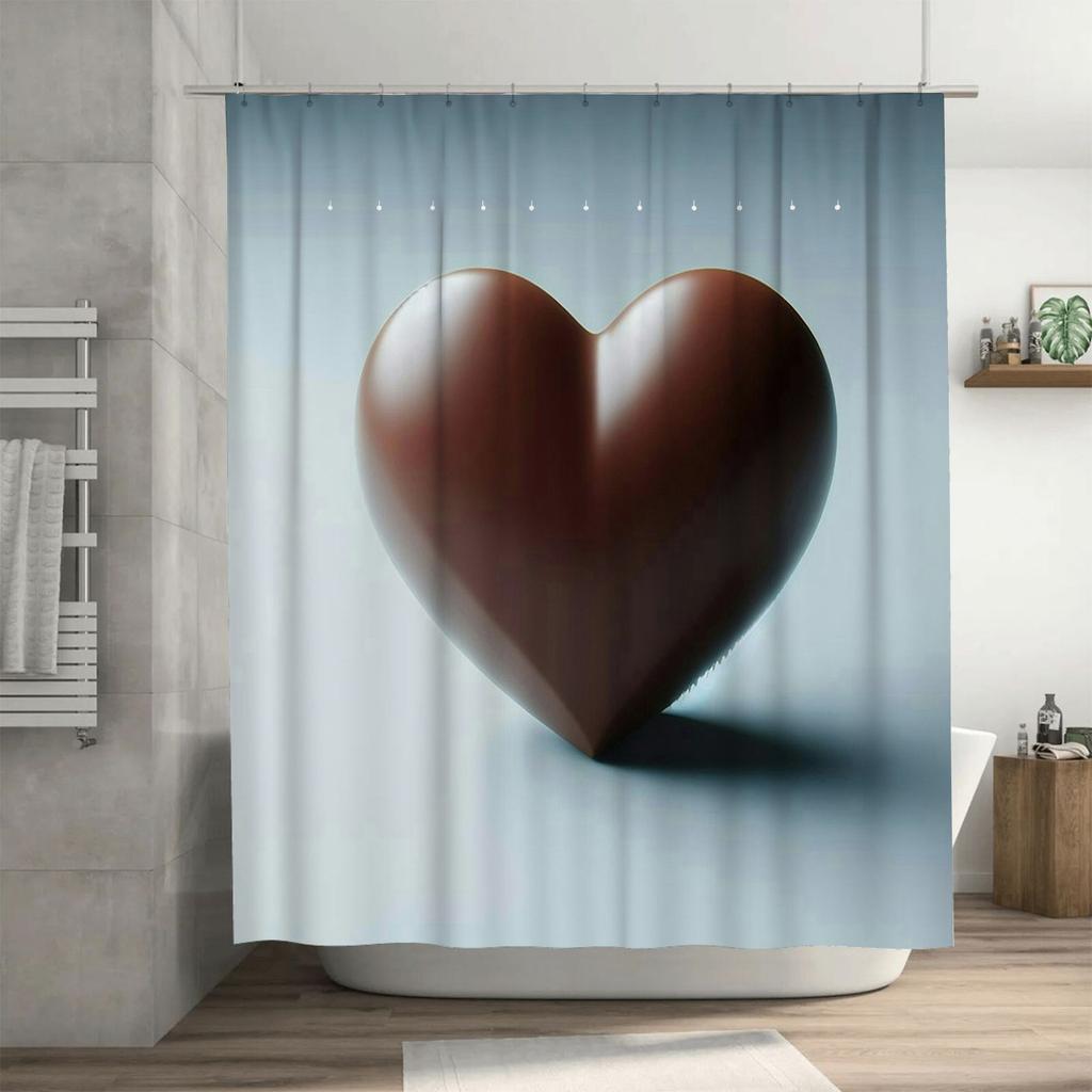 3D Brown Heart Shower Curtain | Modern and Elegant Bathroom Decor