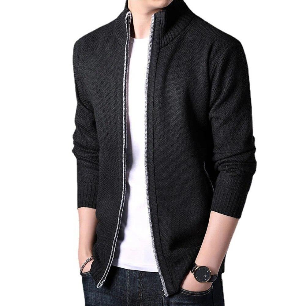 Winter Dicke Herren Strickpullover Mantel Off White Langarm Strickjacke Fleece Full Zip Männlich Kausal Plus Size Kleidung für den Herbst