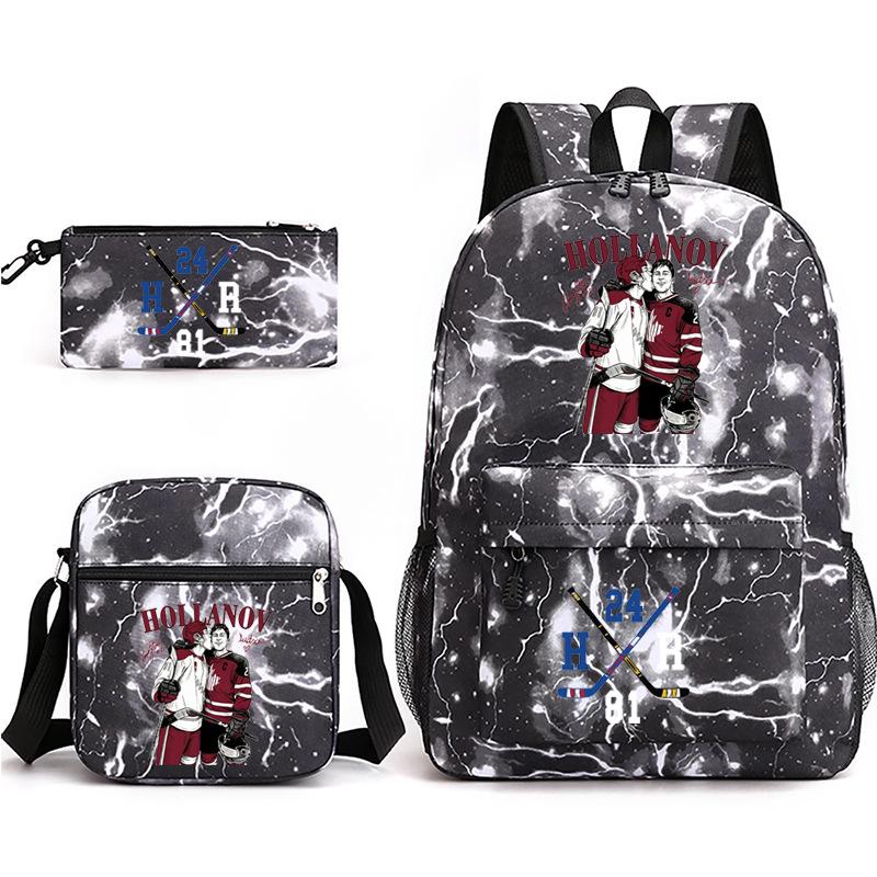3 Piece School Backpack Set for Students Large Capacity Oxford Cloth Schoolbag with Shoulder Strap and Pencil Case
