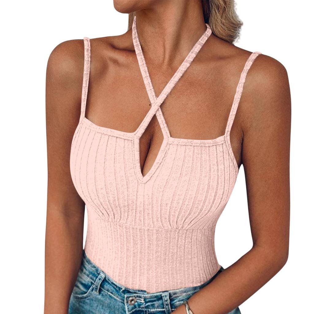 Women's Fashion Color V Neck Sleeveless Pullovers Vest Top
