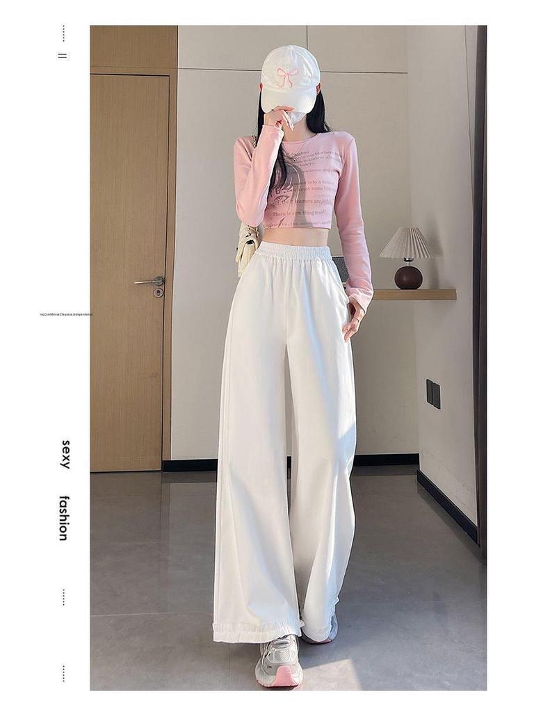 Women's Spring/Summer 2026 Sweet Ruffle Lace Wide-Leg Pants - Elastic Waist, Slimming, Soft, and Smooth Casual Wear