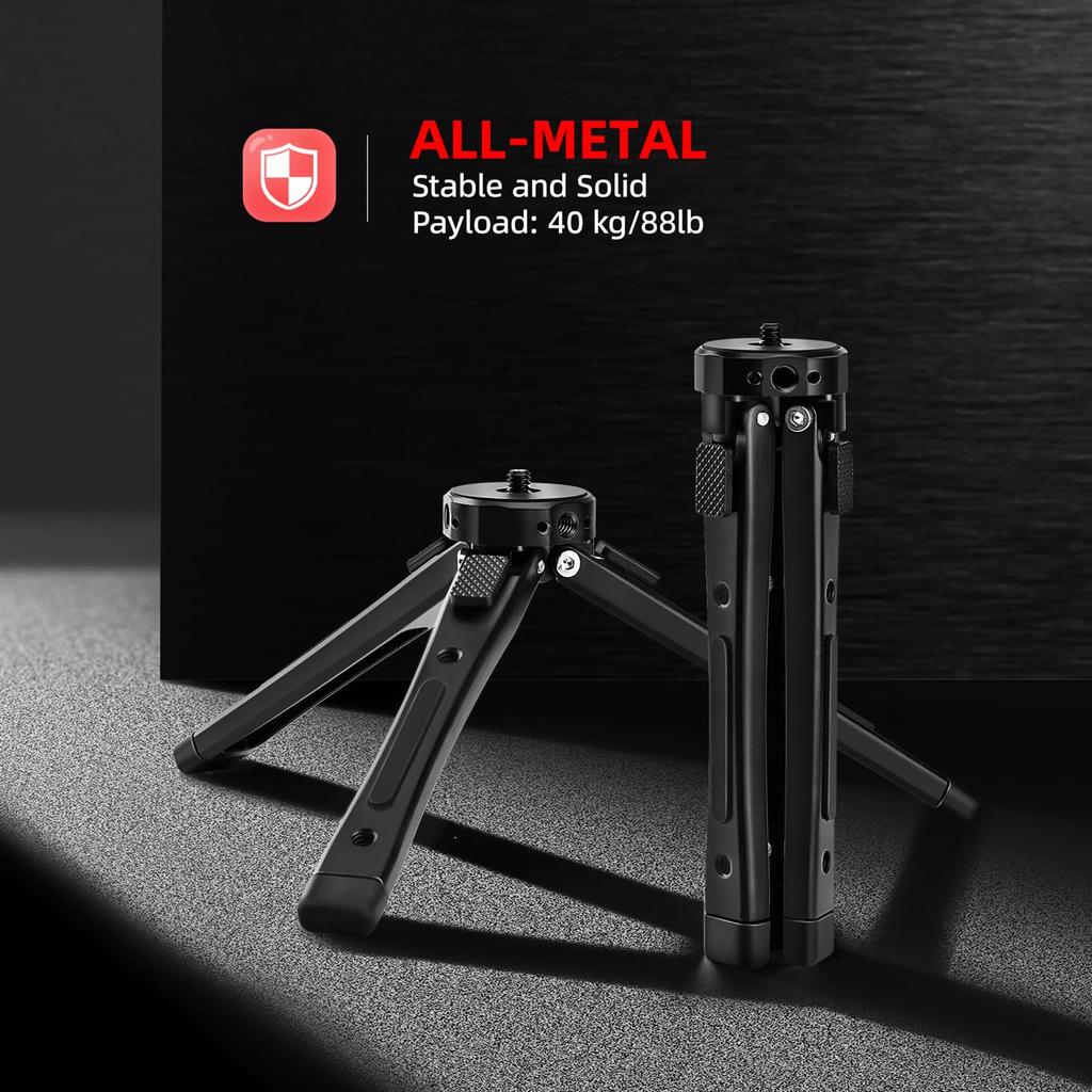 Zeadio Metal Camera Tripod Stand Compact Tabletop Tripod for Action Video LED and More Weight Heavy-Duty - Multi-Purpose Cameras, Gimbals, Cams,
