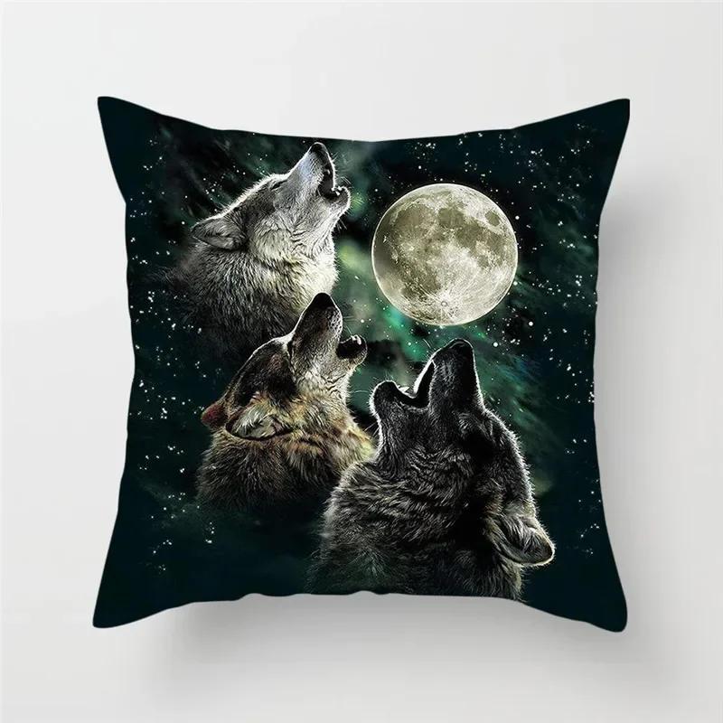 Home Decor Wildlife Print Cushion Cover Wolf King Photo Pillow Cover Home Sofa Decoration Pillowcase X