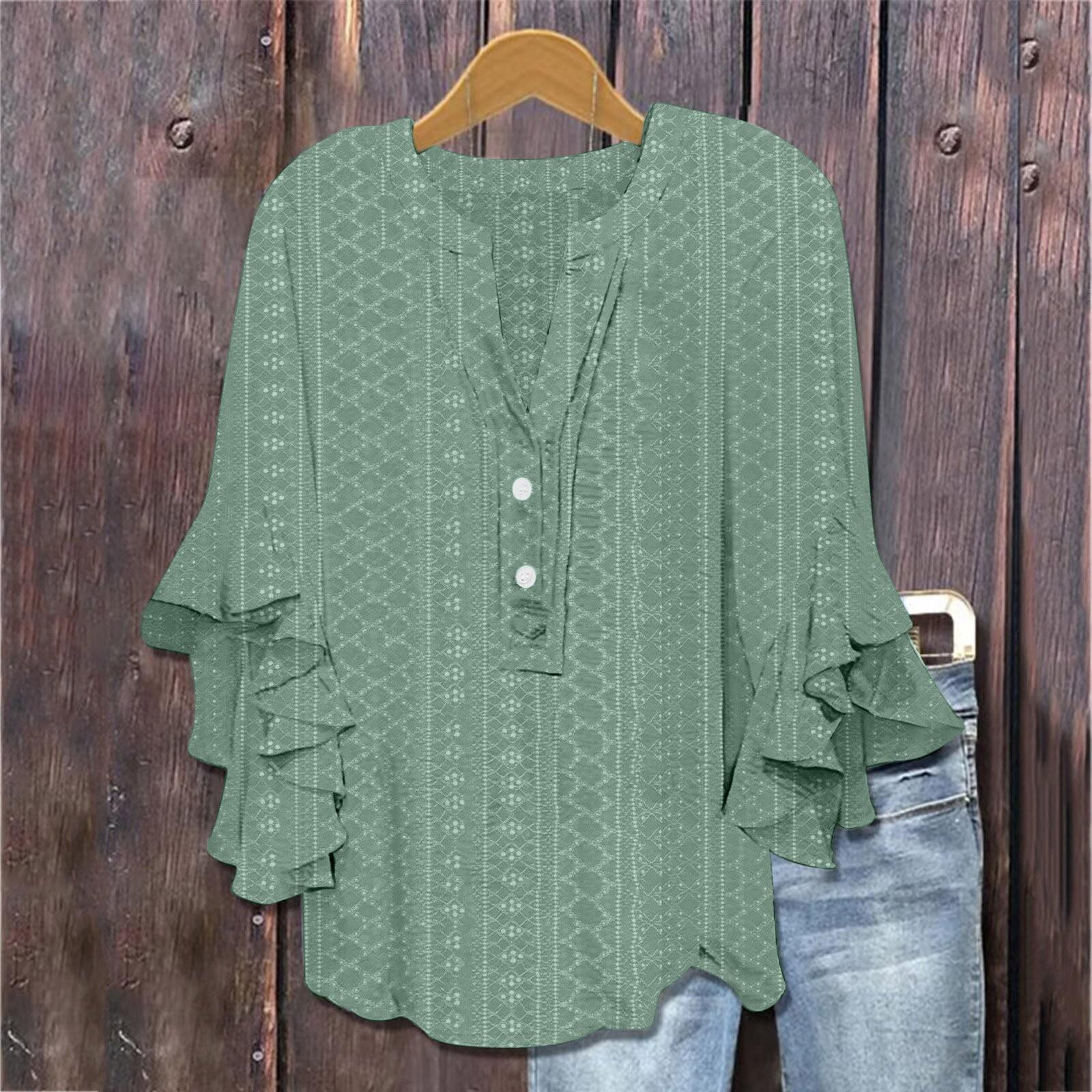 

Женская модная повседневная блузка с V-образным вырезом, оборками и кружевом, рукав три четверти XL