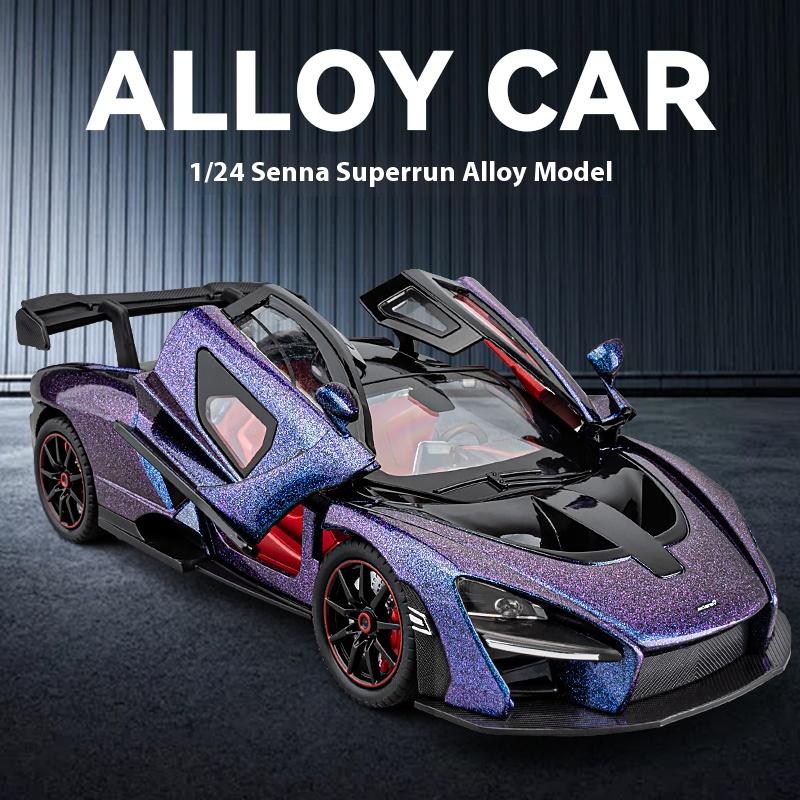 1/24 Scale Mclaren Senna Super Sports Mini GT Alloy Diecast Model Vehicle Simulation Sound & Light Birthday Gifts Box for Boyfriend
