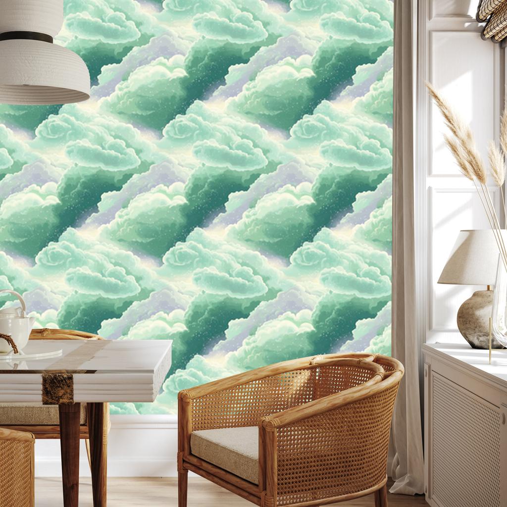 Watercolor Galaxy Mint and Sea Wallpaper for Living Room and Bedroom 50x1000
