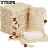 10pcs Soap Saver Bag Exfoliating Sisal Soap Pouch with Drawstring Bar Wooden Bead Foaming and Drying Exfoliating Net for Bath and Shower
