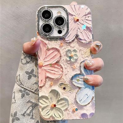 Para iPhone 16 Pro Max Capa de Celular de Luxo com Glitter Flores Padrão Laser Moldura Limpa Para iPhone 13 14 15 16 Capa Protetora de Lente